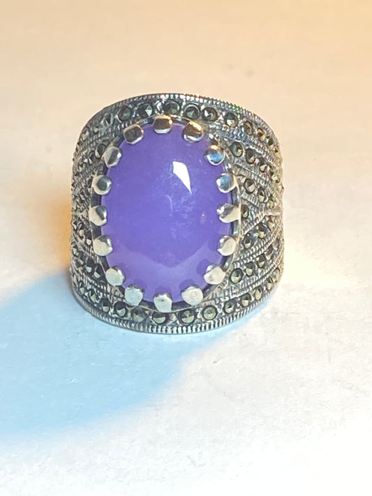 Lavender ring marcasite cigar band chunky sterling silver women girls