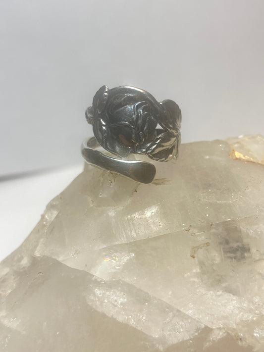 Rose spoon ring flower band sterling silver women