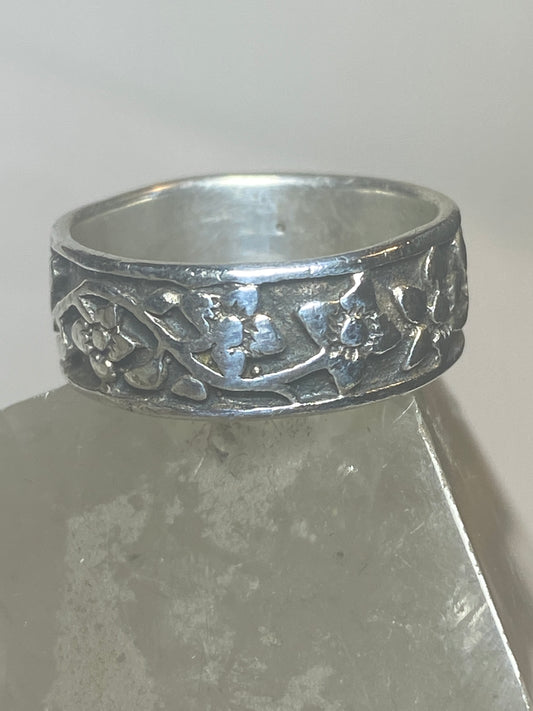 Floral ring flowers band sterling silver women girl