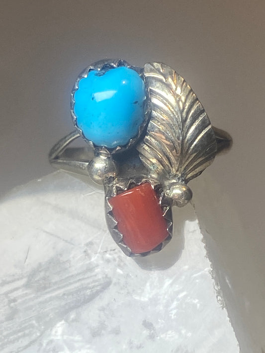 Turquoise ring coral southwest pinky floral leaves blossom baby children women girls v