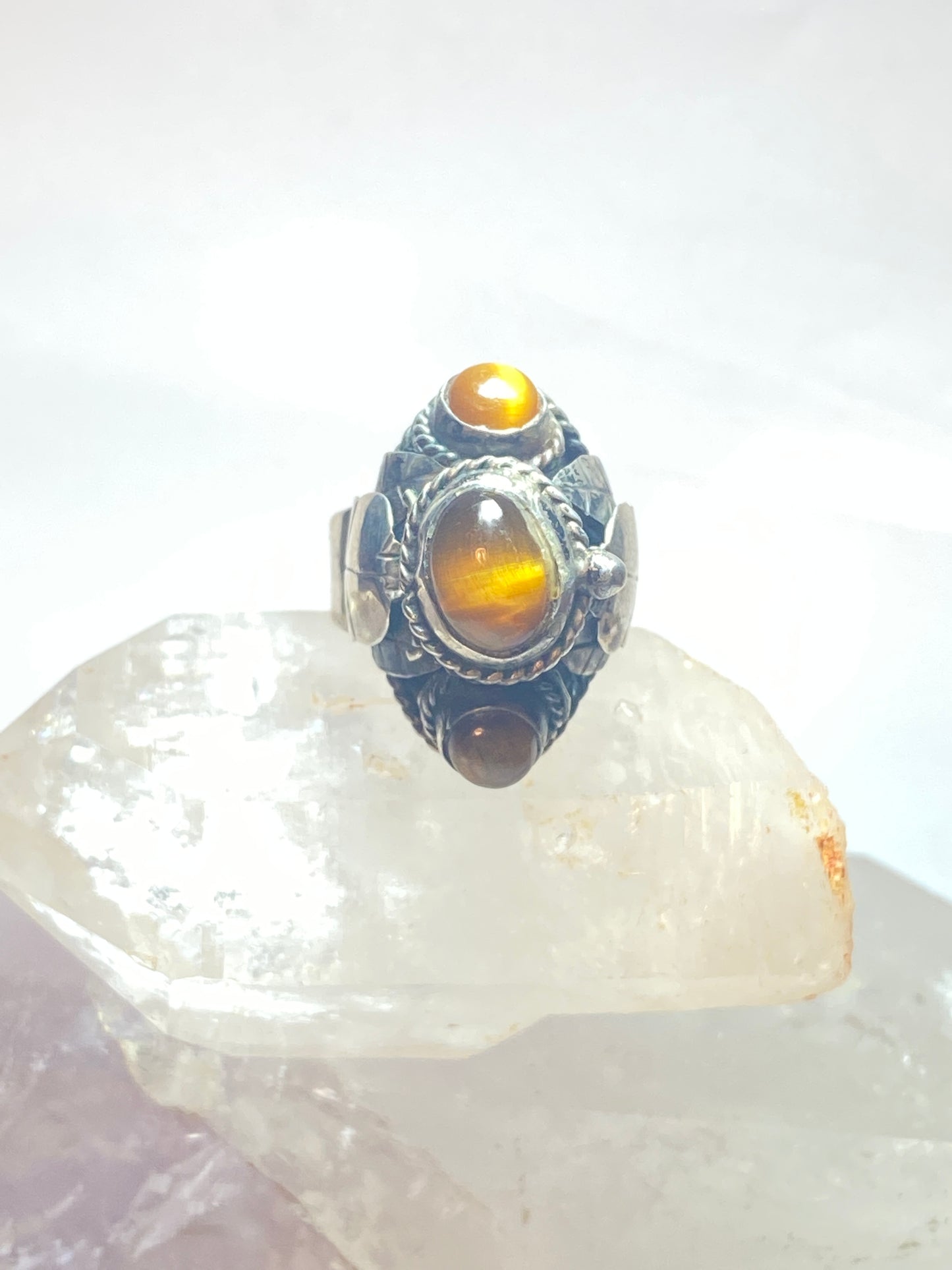 Poison ring size 8.50 Tiger Eye long Mexico sterling silver women girls