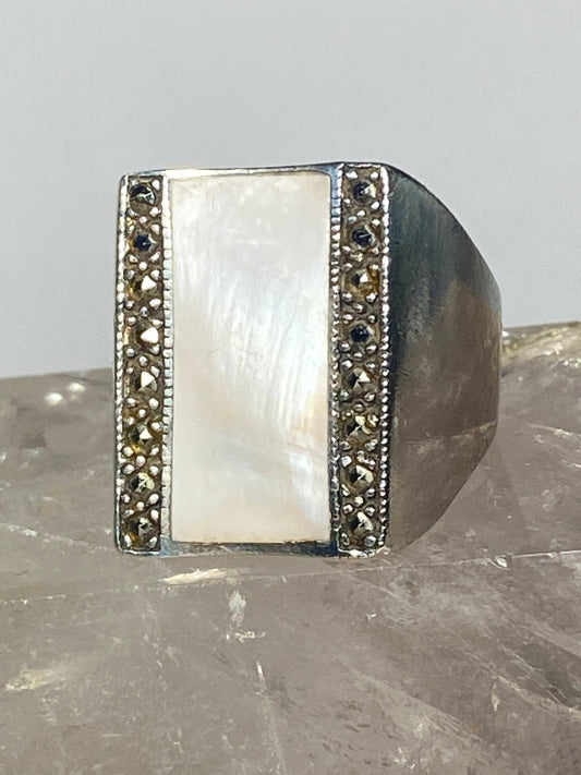 Mother of Pearl ring marcasites sterling silver women men