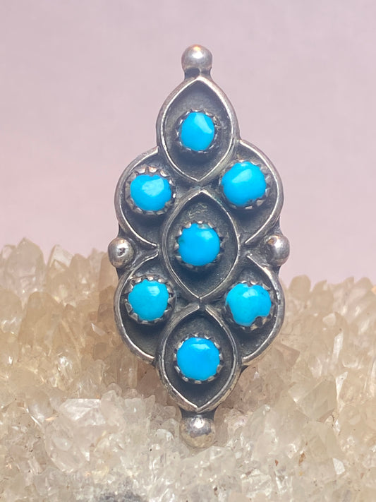 Turquoise ring size 4.50 Zuni long pinky petite point sterling silver women