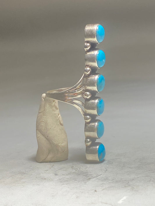 Long Turquoise ring southwest band sterling silver women