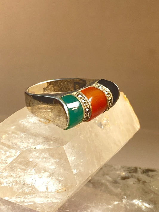 Carnelian ring size 6.25 onyx marcasites sterling silver ring women