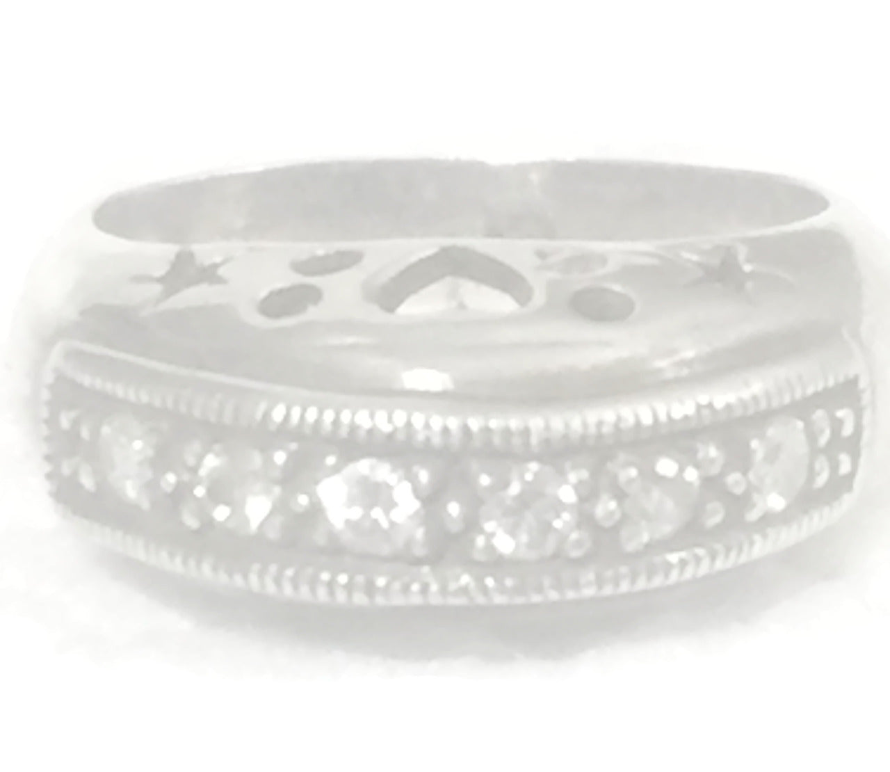 Vintage Clear CZ Crystal Ring Sterling Silver Hearts & Stars Size 5.50