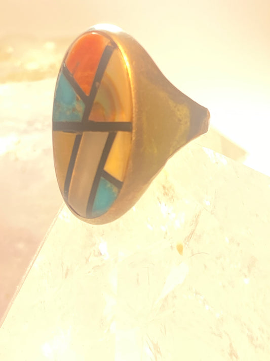Turquoise ring size 11.75 southwest MOP spiny oyster sterling silver women men