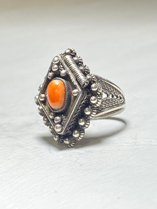Poison ring coral filigree sterling silver women girls