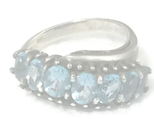 Vintage Blue CZ Ring Cocktail Sterling Silver Size 5.5