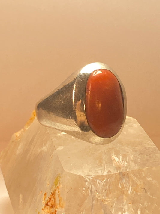 Coral ring size 6.50 solid band sterling silver men women