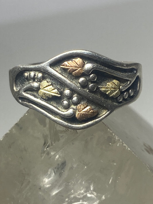 Black Hills Gold ring Leaves floral band sterling silver women girls