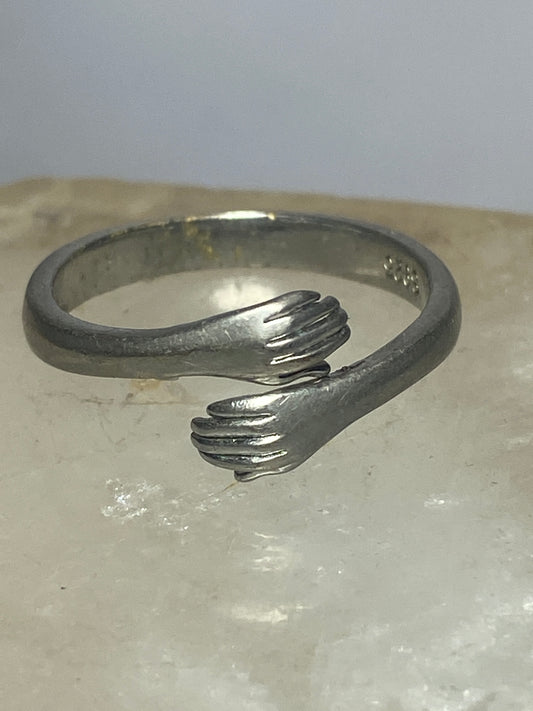 Hands ring bypass band size 7 adjustable sterling silver women