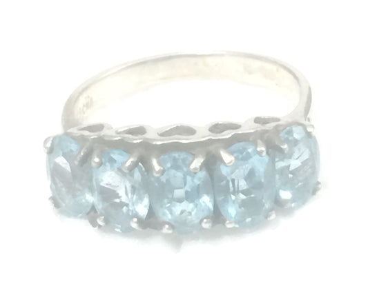 Vintage Blue CZ Ring Stacker Cocktail Sterling Silver Size 5.7