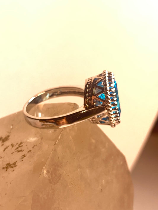 Blue ring size 7 art deco style sterling silver women girls
