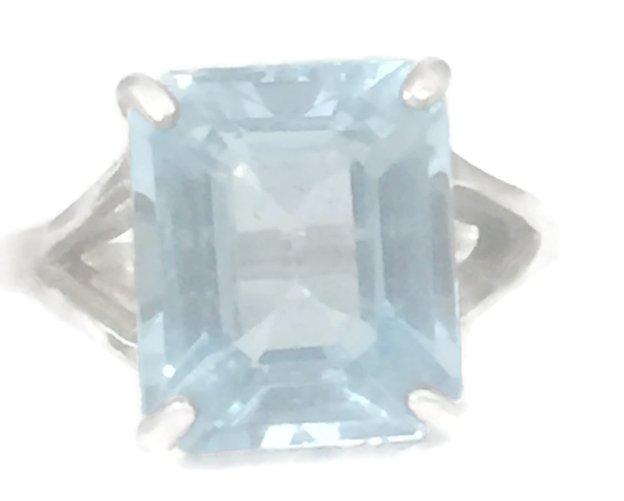 Vintage Blue Faceted Ring Cocktail Sterling Silver Size 6