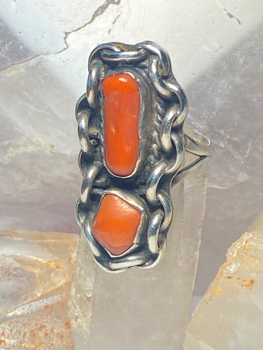 Coral ring 6 size long southwest sterling silver women