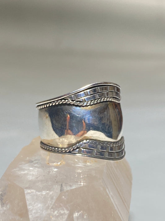 Cigar band size 7.75 brick asymmetrical design ring sterling silver women girls