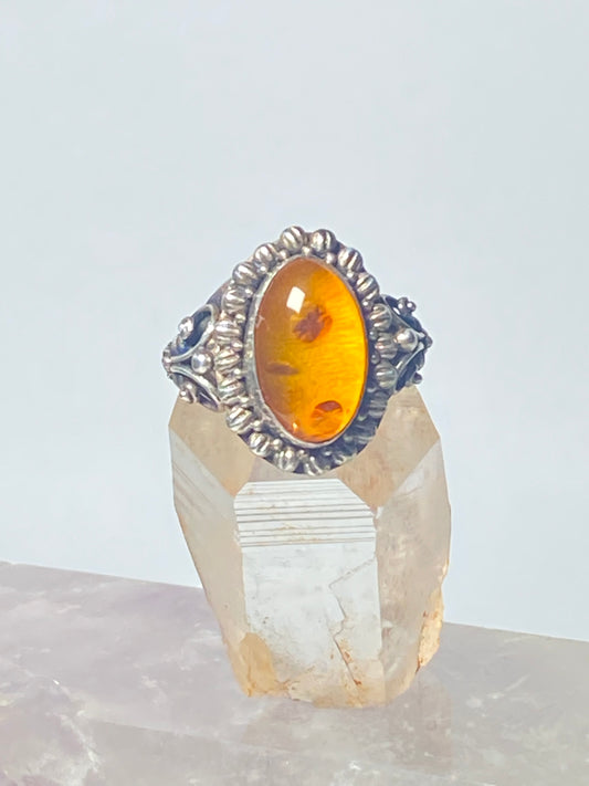 Amber ring sterling silver women