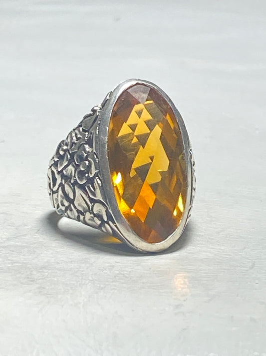 Citrine ring size 7.50 floral band sterling silver women