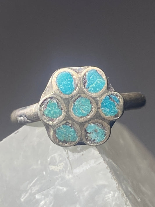 Flower turquoise Ring southwest pinky sterling silver women girl