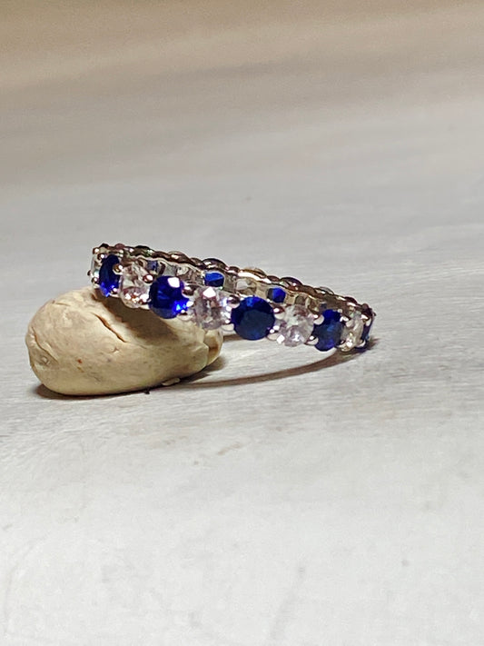 Eternity band blue clear CZ crystal stacker ring sterling silver women girls