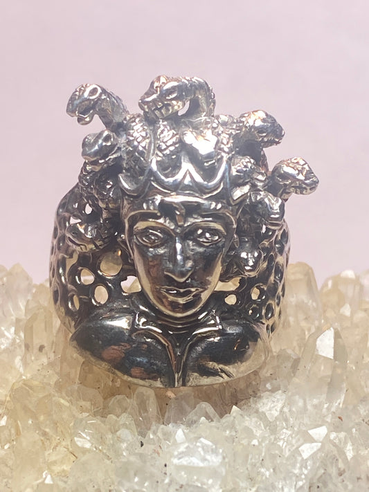 Medusa ring size 14 biker band snakes lady face sterling silver women men