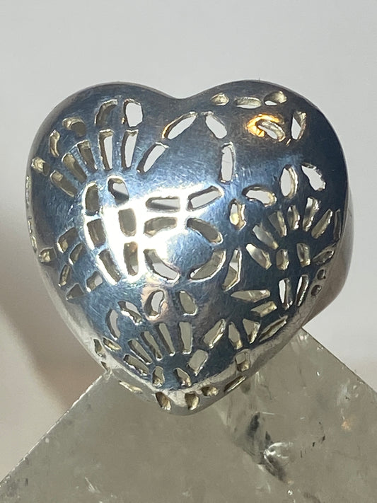 Heart ring cigar band love valentine sterling silver women