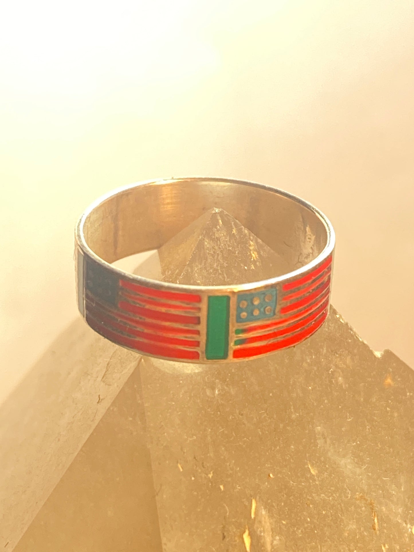 Flag ring size 4 USA flag band July fourth pinky enamel sterling silver women girls