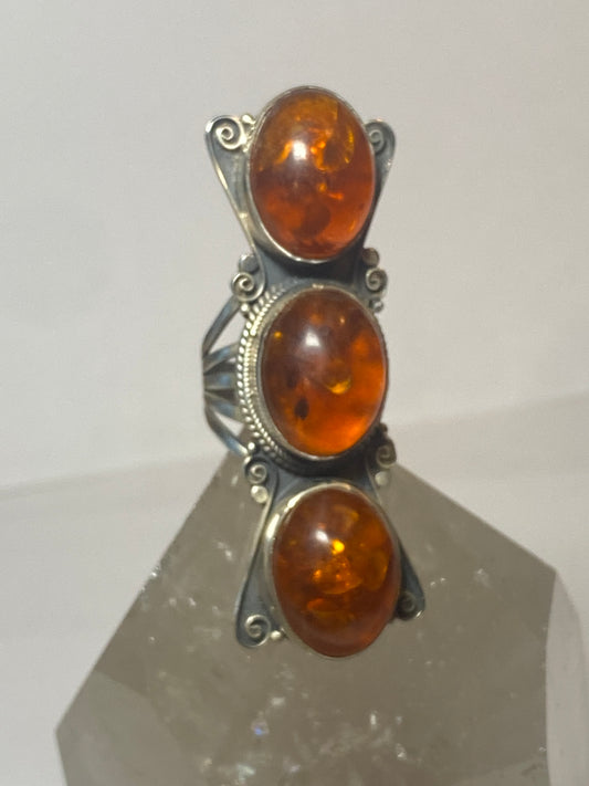 long amber ring southwest sterling silver band women