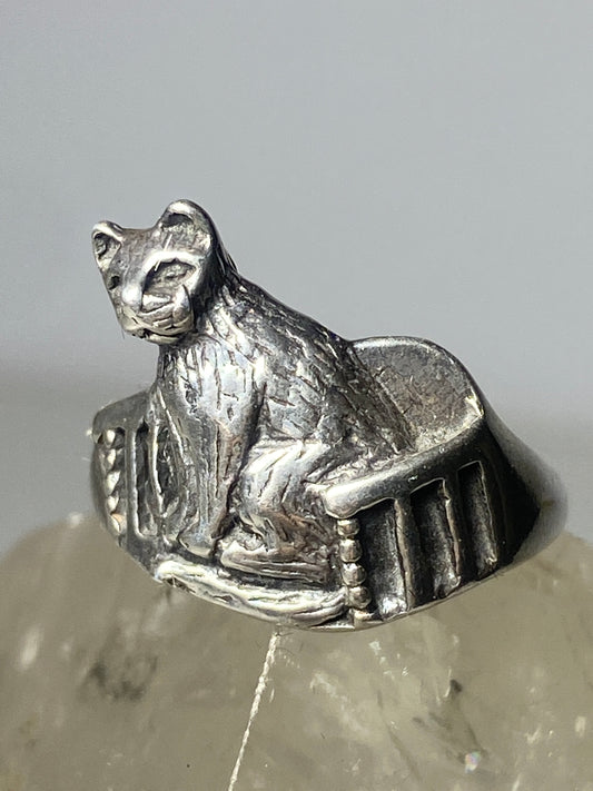 cat ring size 7 seated cat in chair sterling silver women girls