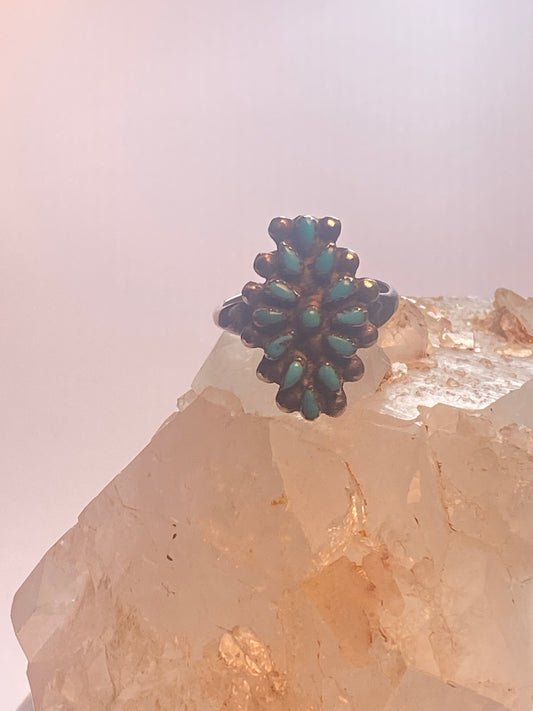 Turquoise ring size 8 Zuni flower petite point southwest sterling silver women girls