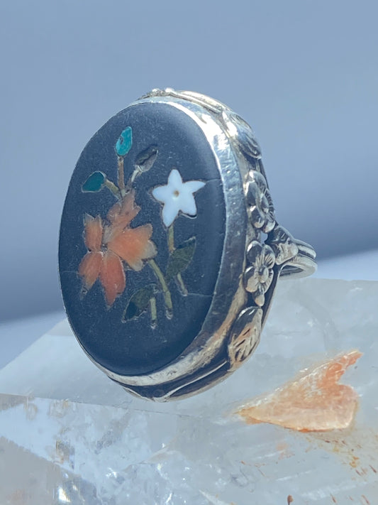 Floral ring Art Deco floral sterling silver women