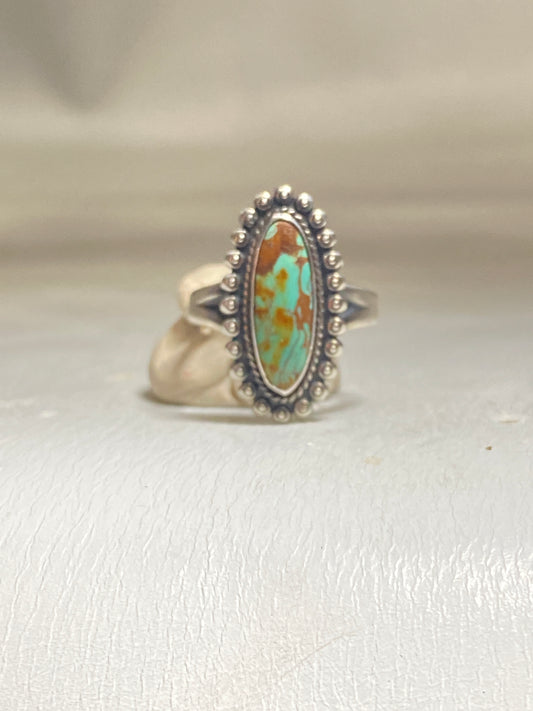 Turquoise ring Navajo long southwest sterling silver band