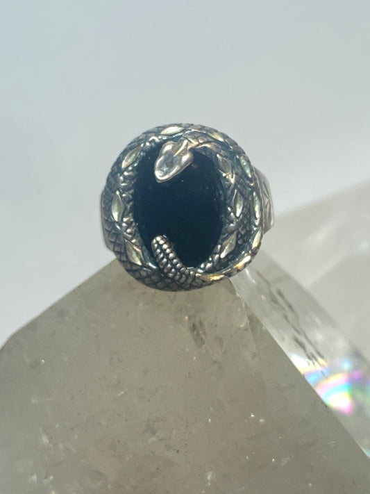 snake ring onyx band sterling silver women men