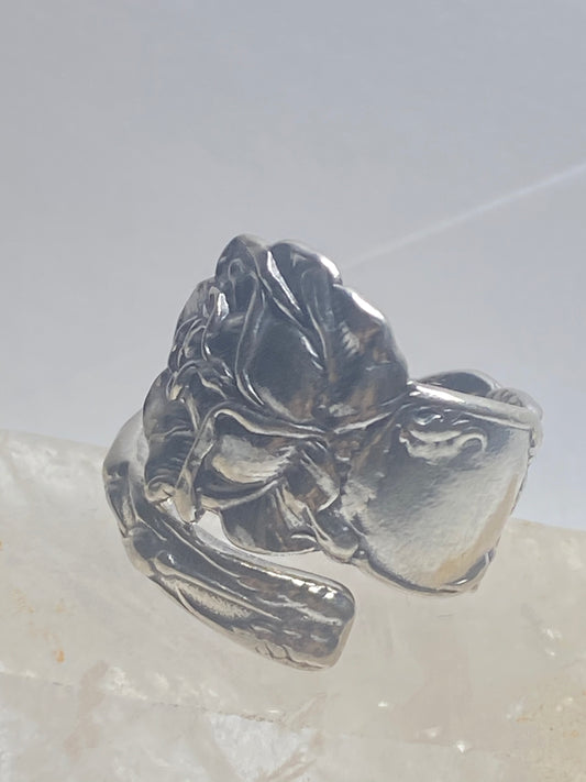 Rose spoon ring flower band sterling silver women