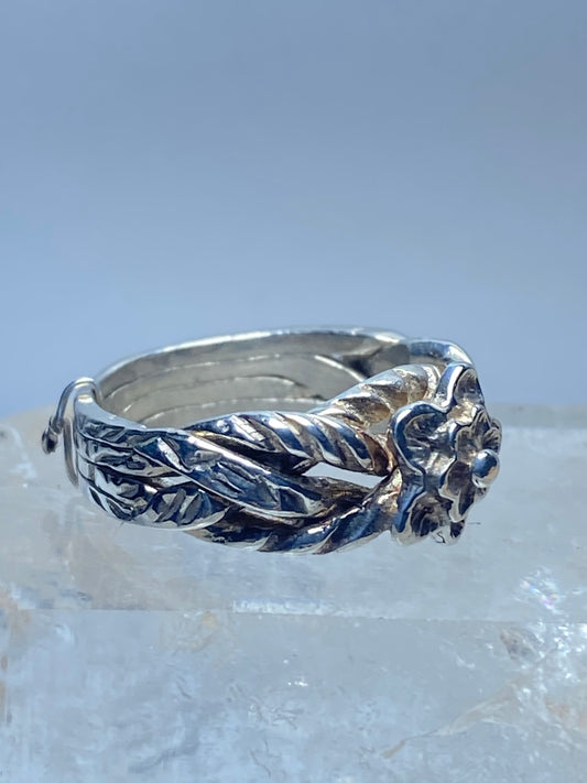 Flower ring Puzzle 4 band pinky sterling silver women
