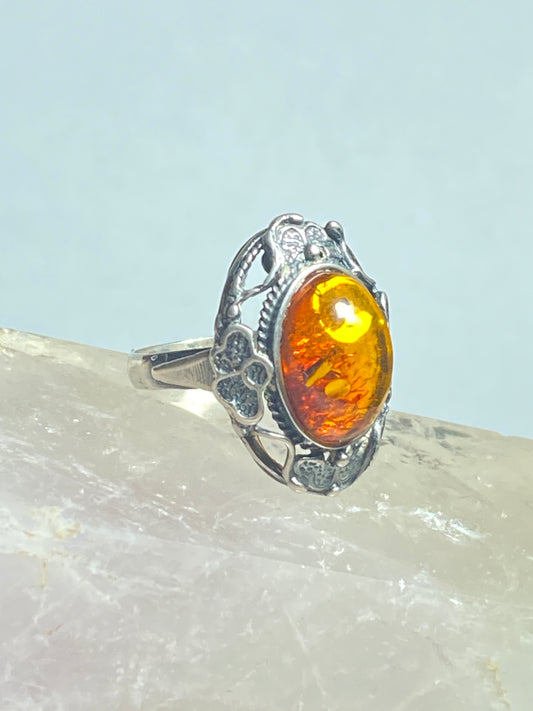 Amber Ring butterflies Art Deco style sterling silver women
