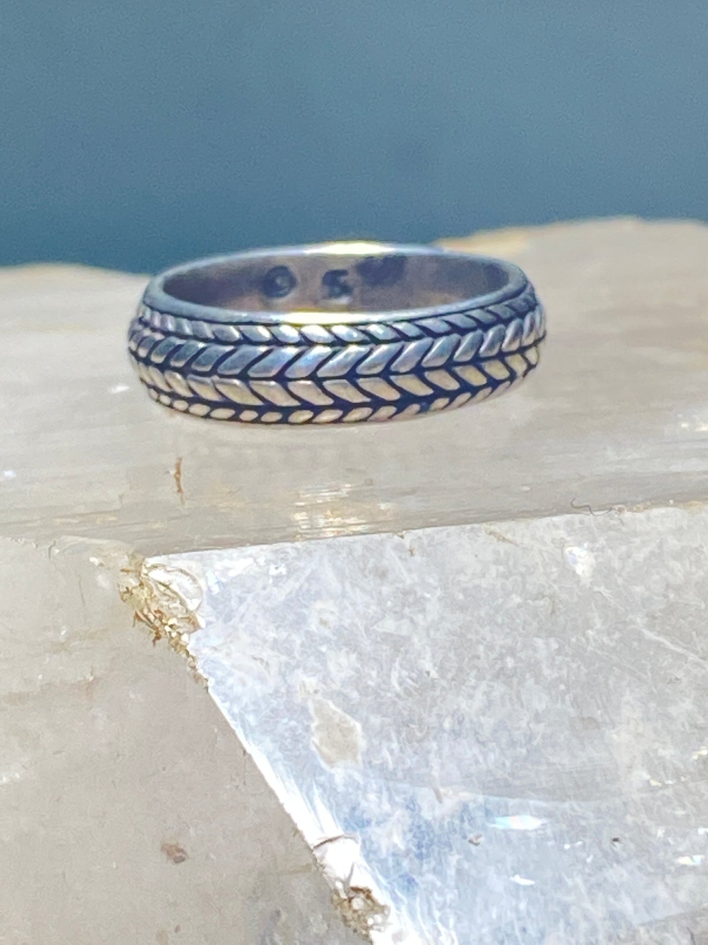 Tire tread size 6.75 ring biker band sterling silver women