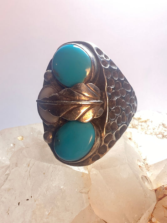 Turquoise ring size 11.25 Navajo southwest leaf sterling silver women men