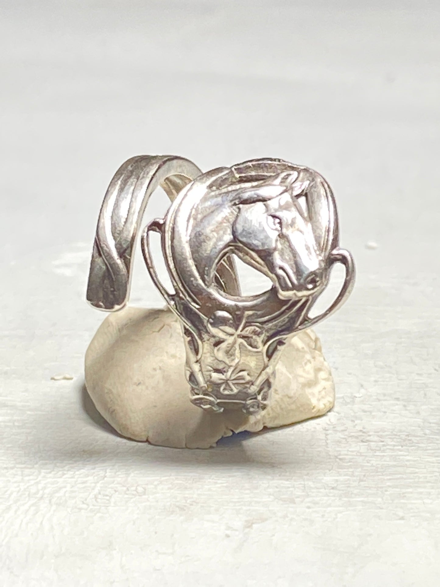 Spoon ring horse band Cowgirl Horseshoe Good Luck Three Leaf Clover sterling silver