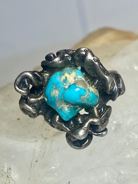 Brutalist ring size 4.75 turquoise sterling silver southwest women girls
