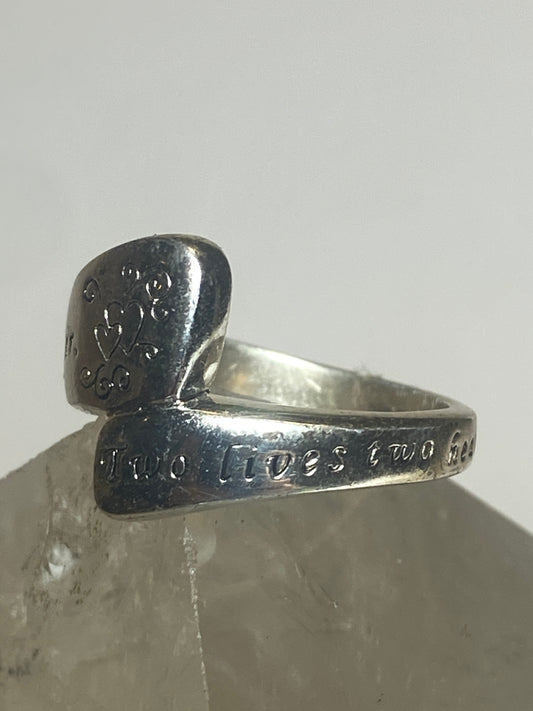 Friendship ring 2 lives & hearts joined in friendship band sterling silver women girls