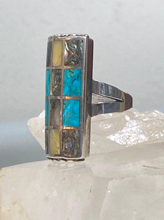 Navajo ring long turquoise abalone MOP sterling silver women men