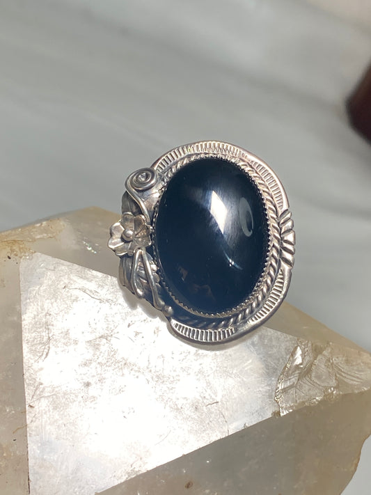 Onyx ring size 7.75 Navajo huge southwest squash blossom band sterling silver women
