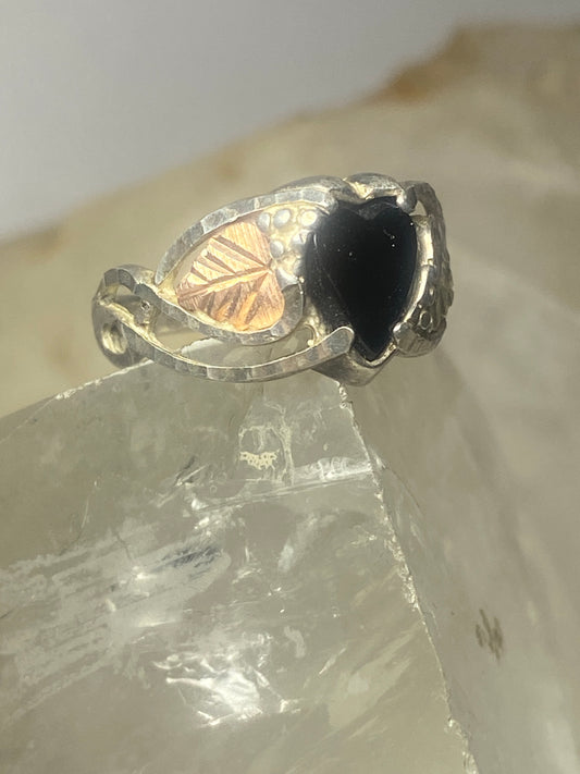 Black Hills Gold ring heart love leaves onyx sterling silver women girls
