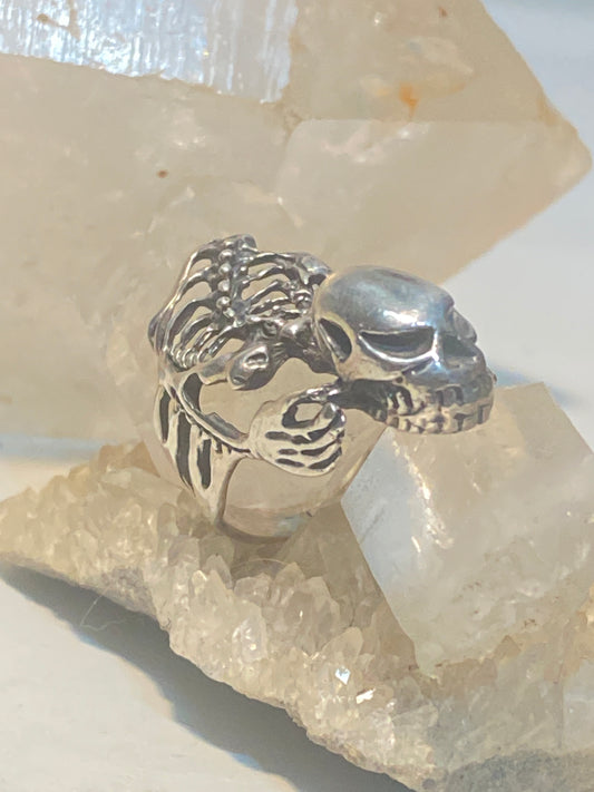 Skull ring skeleton biker band sterling silver women