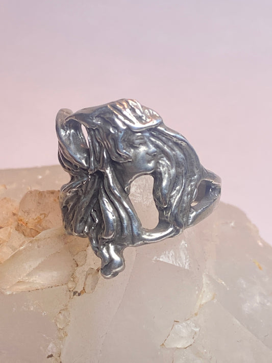 Lady ring size 6 profile long hair sterling silver women