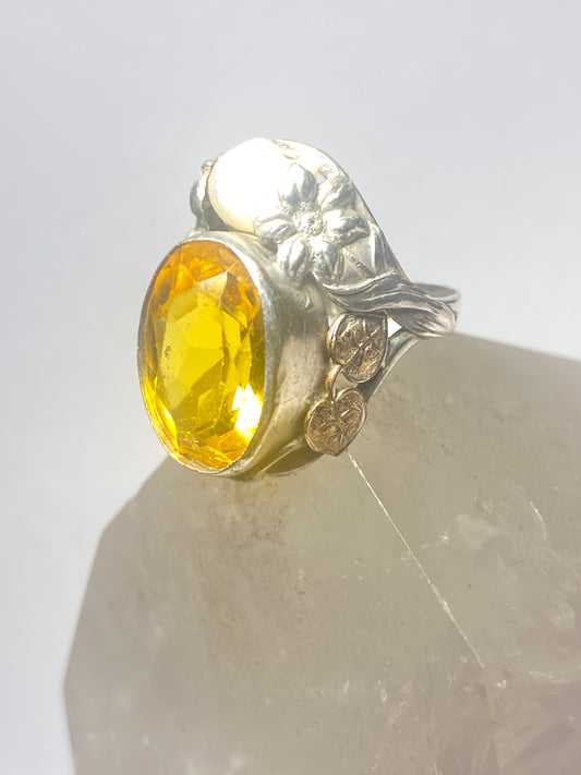 Dragon ring leaves floral Art Deco arts & Crafts pearl pinky sterling silver women girls