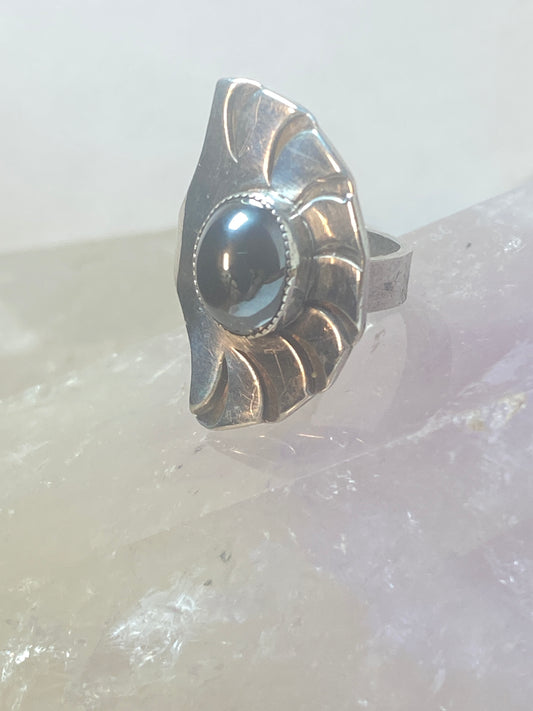 Hematite ring size 5.25 fan feathers southwest band pinky sterling silver women girls