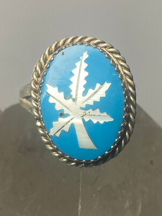 Marijuana ring turquoise MOP pot southwest sterling silver women